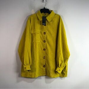 Nasty Gal Big Cord Oversize Button Up Shirt, Size US 6 - Lime Yellow Women's